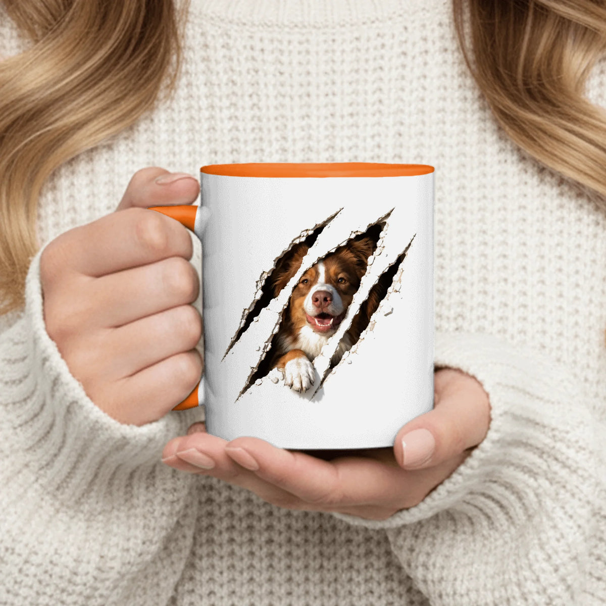 Personalized Mug - Photorealistic Pet Clawing Through with Paw Over Scratch Edge