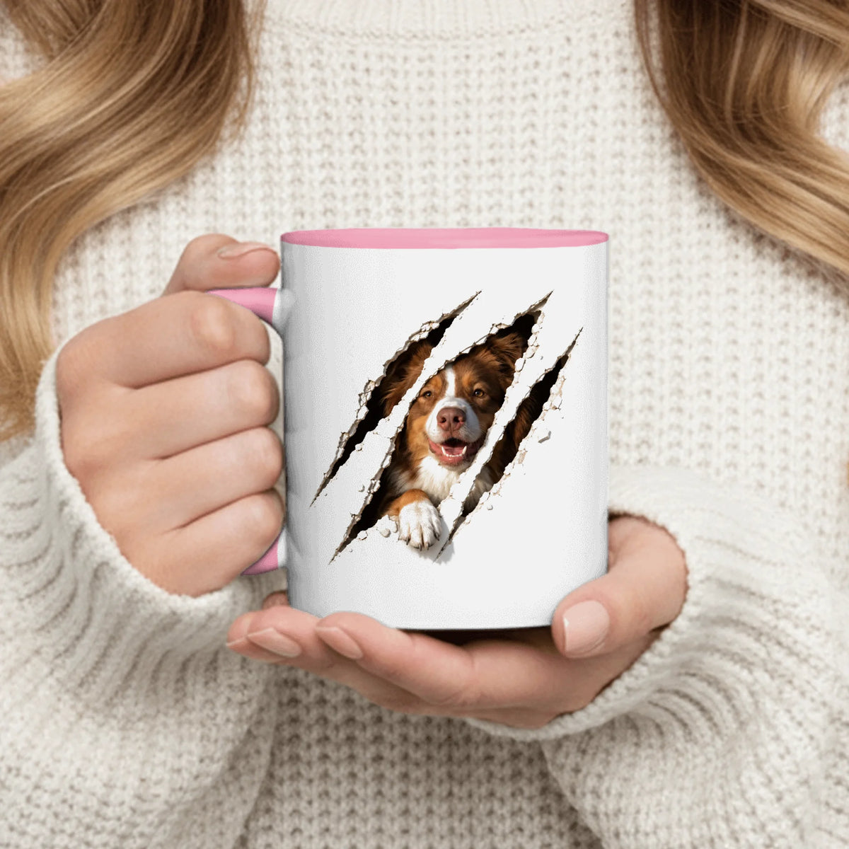 Personalized Mug - Photorealistic Pet Clawing Through with Paw Over Scratch Edge