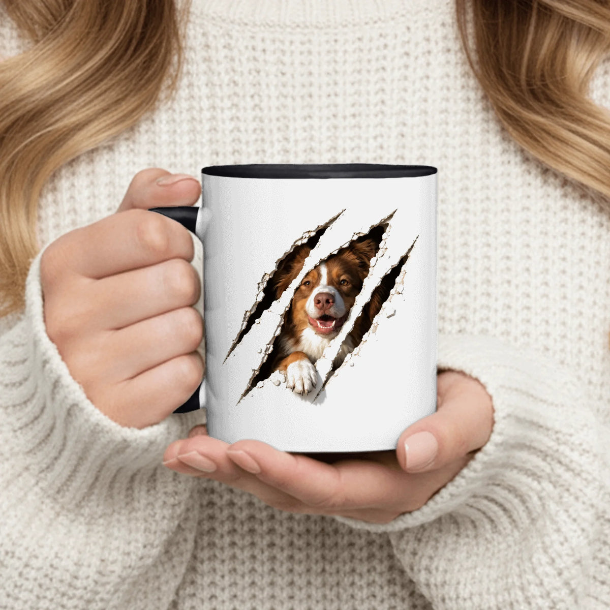 Personalized Mug - Photorealistic Pet Clawing Through with Paw Over Scratch Edge