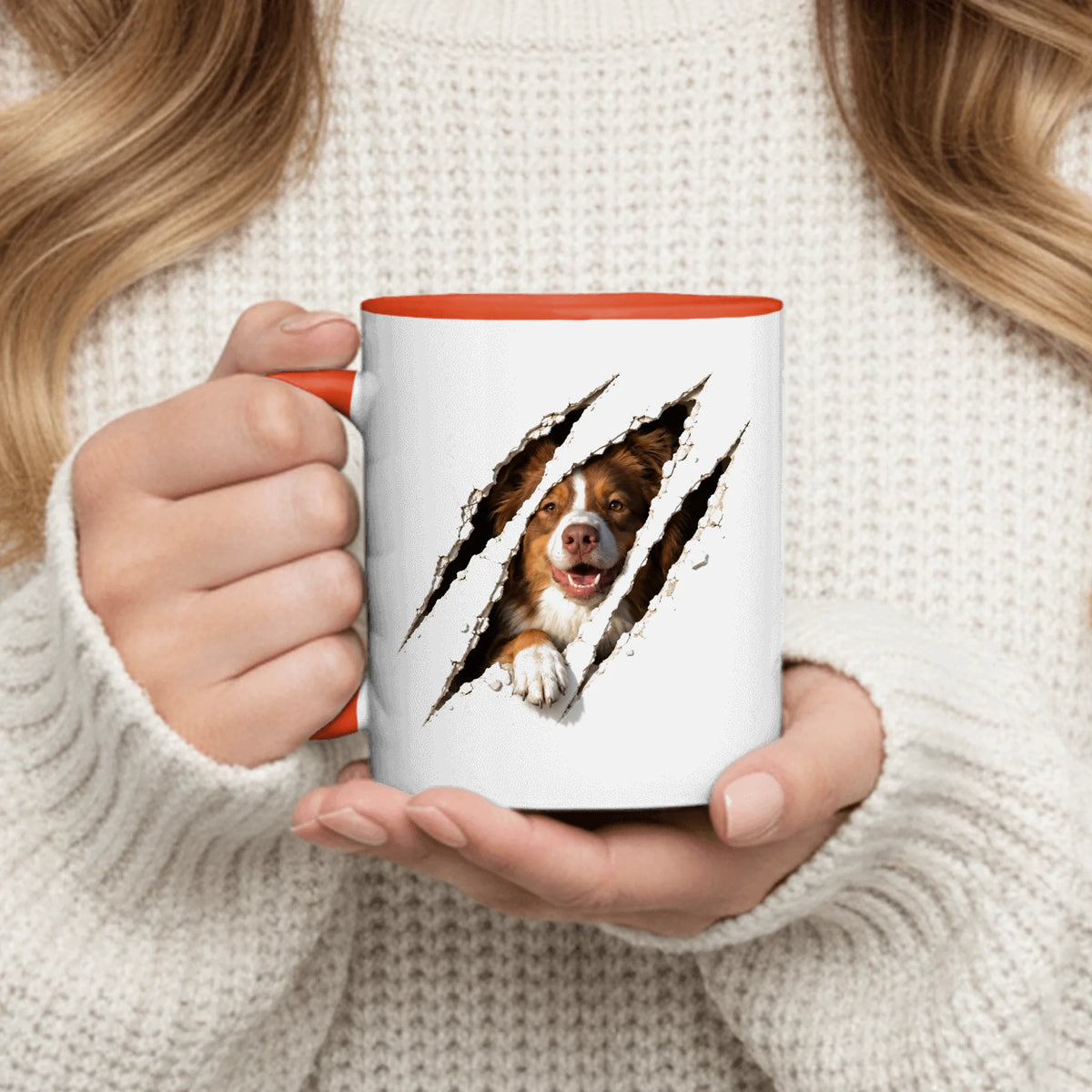 Personalized Mug - Photorealistic Pet Clawing Through with Paw Over Scratch Edge
