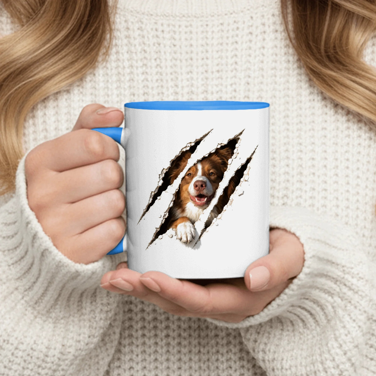 Personalized Mug - Photorealistic Pet Clawing Through with Paw Over Scratch Edge
