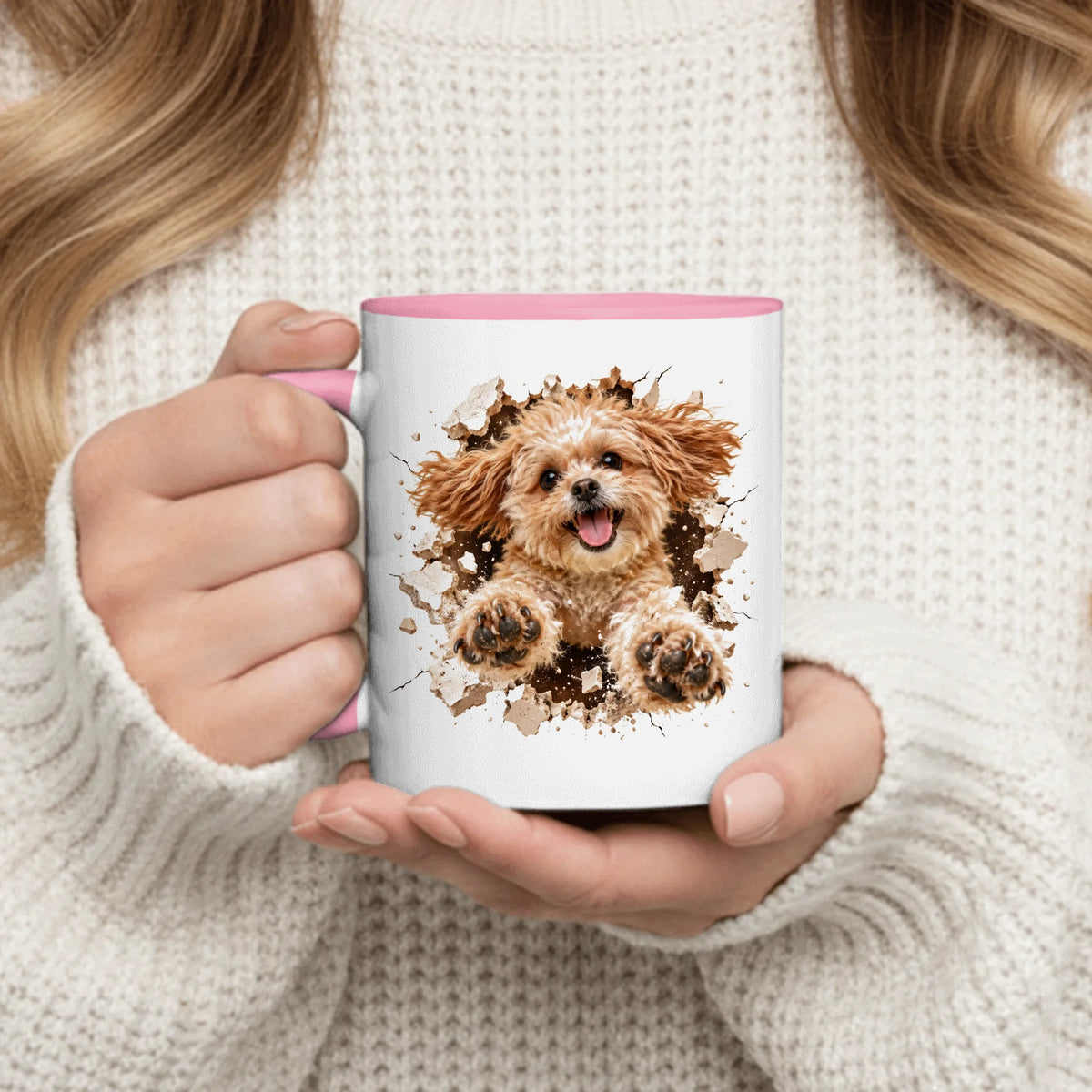 Personalized Mug - Photorealistic Pet Leaping Out with Both Paws and Smashed Plaster