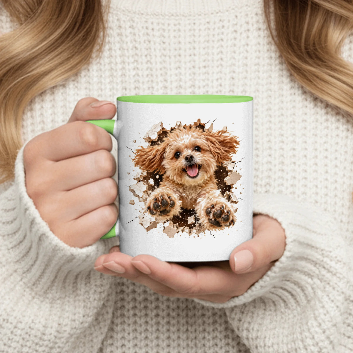 Personalized Mug - Photorealistic Pet Leaping Out with Both Paws and Smashed Plaster