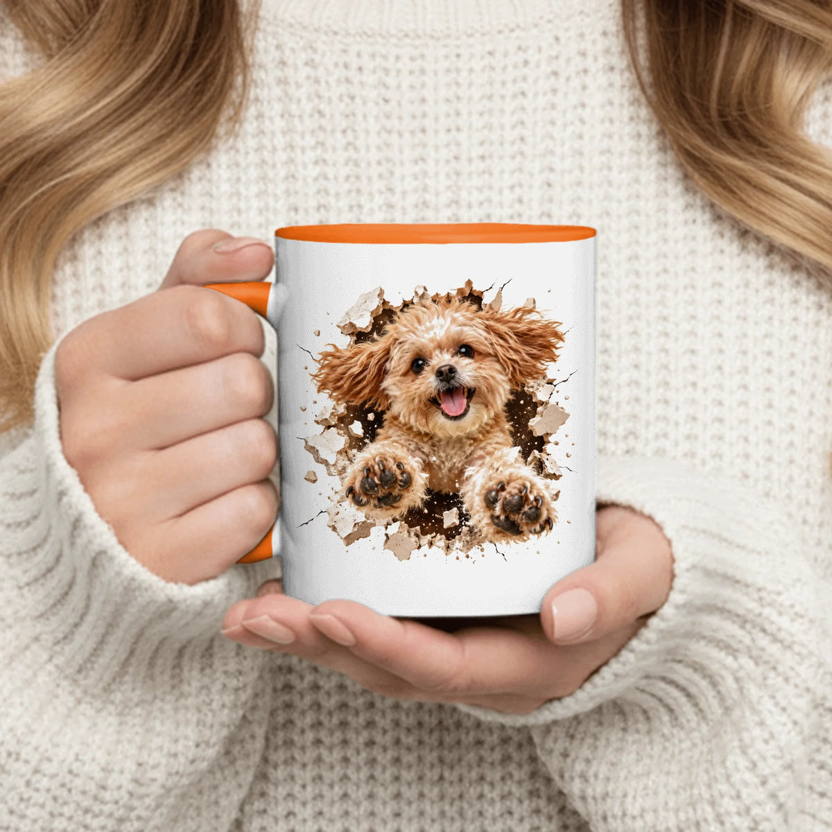 Personalized Mug - Photorealistic Pet Leaping Out with Both Paws and Smashed Plaster