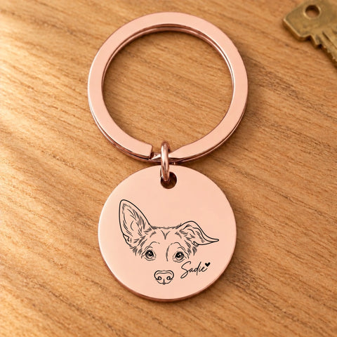 Personalized Engraved Pet Face Keychain - Fine Line Minimalist - Featured Image